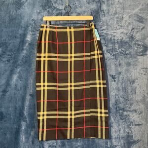 Jones New York Black Plaid Midi Skirt with Yellow and Red Windowpane